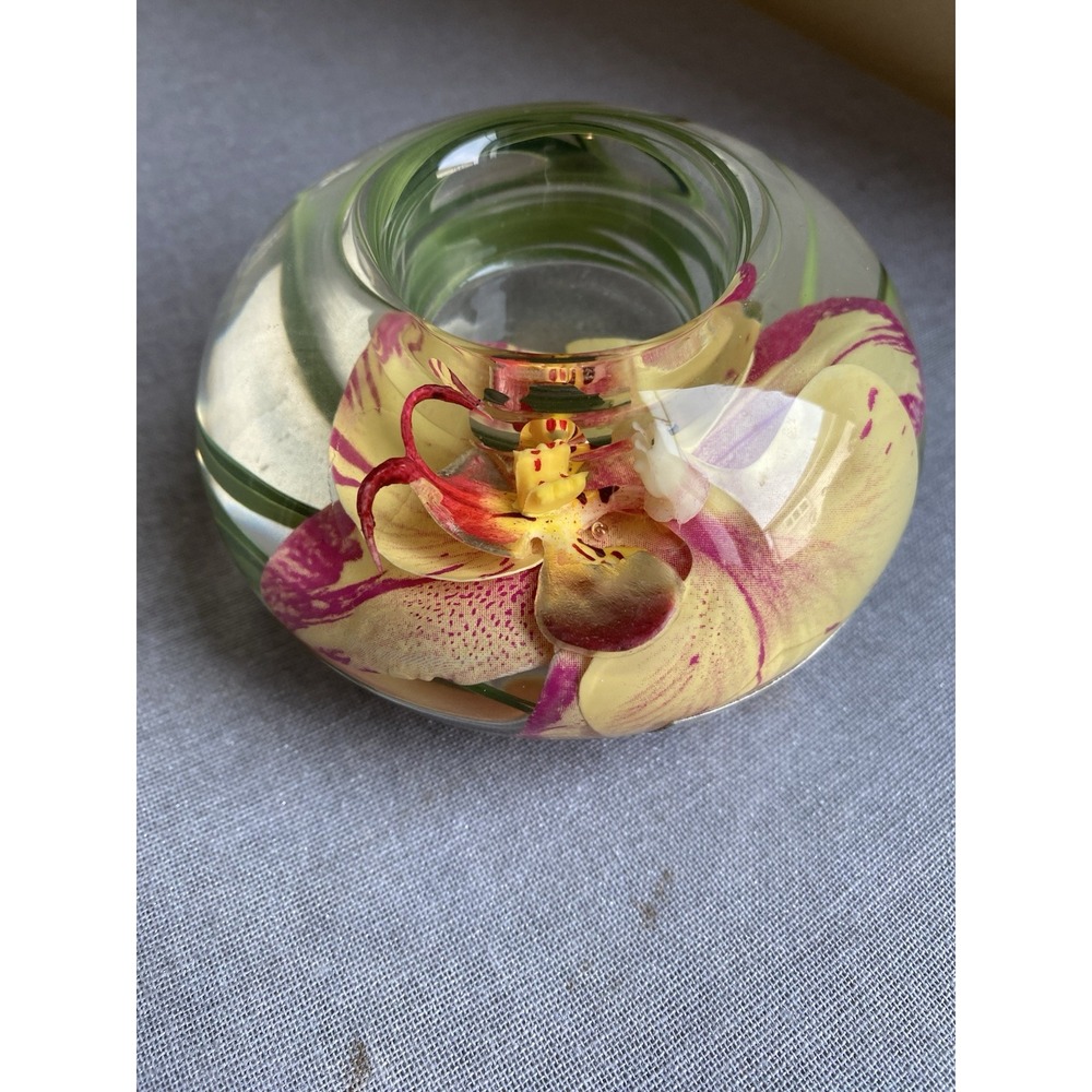 Emilio Robba Orchid Tea Light Candle Holder Yellow Fuchsia Phalaenopsis 4"